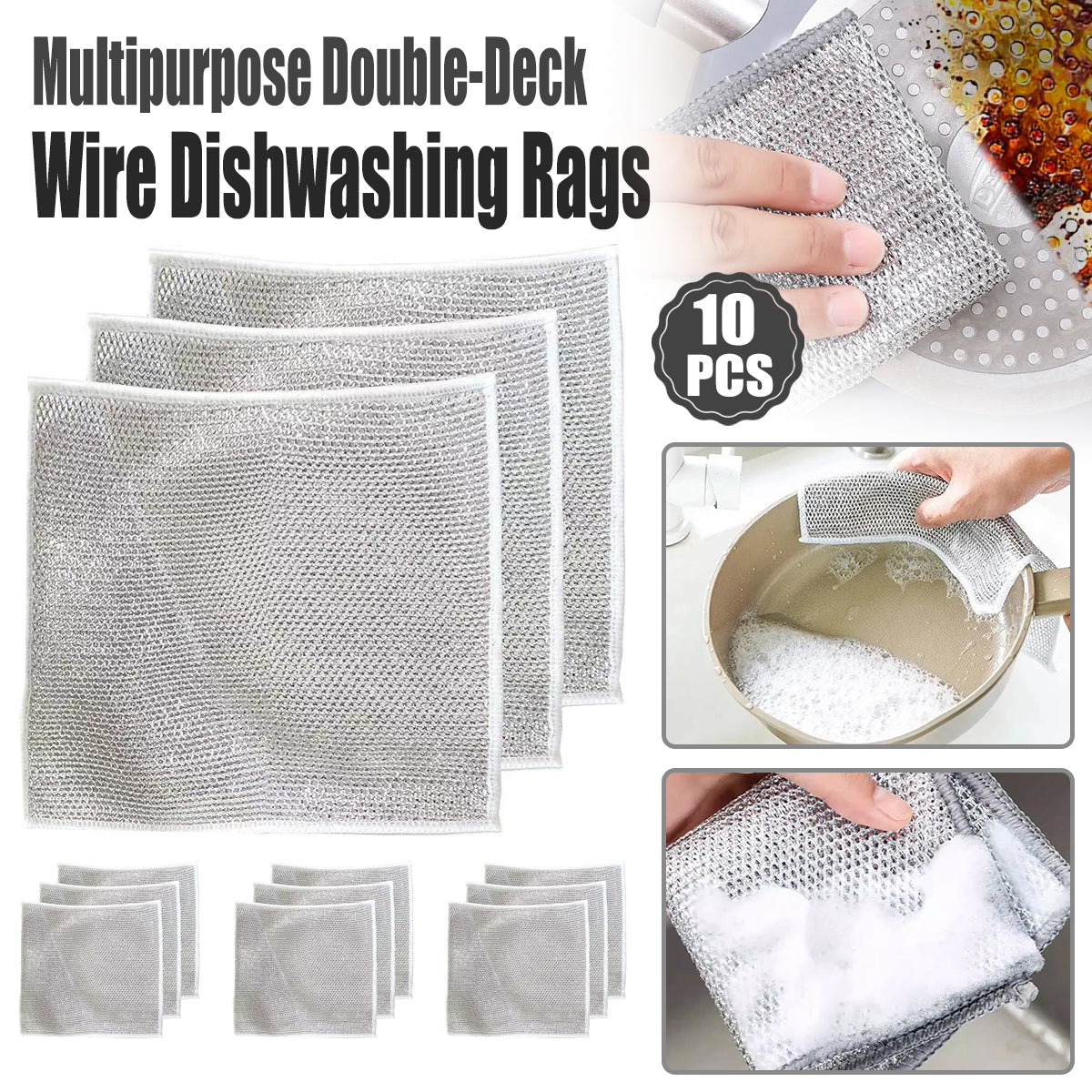Double Layer Metal Fiber Kitchen Dishcloth Set of 10