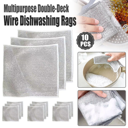 Double Layer Metal Fiber Kitchen Dishcloth Set of 10