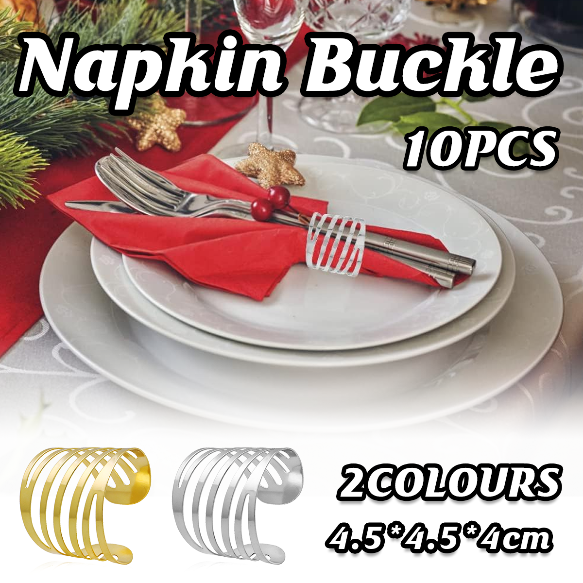 10PCS Hollow Rose Napkin Rings Metal Floral Wedding Table Decor Holder Set