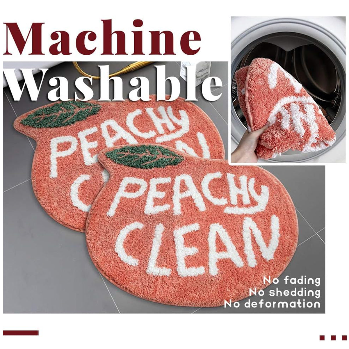 Peach Shaped Flocking Bathroom Mat Anti Slip Floor Rug