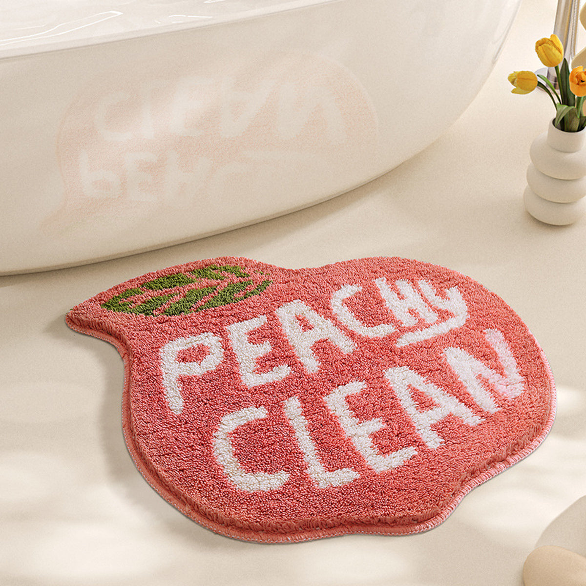 Peach Shaped Flocking Bathroom Mat Anti Slip Floor Rug