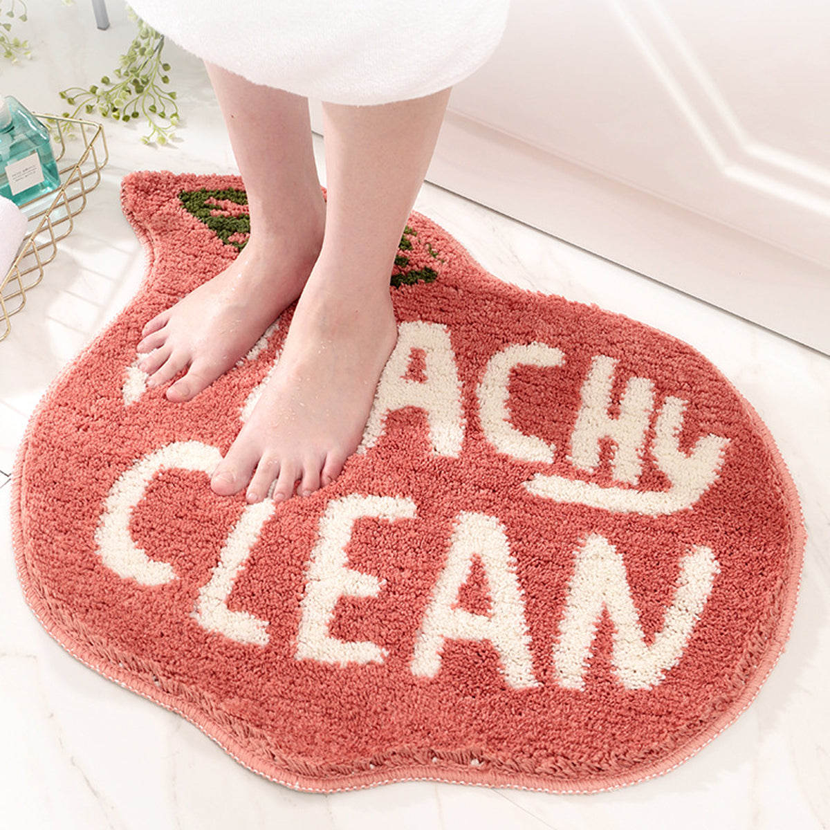 Peach Shaped Flocking Bathroom Mat Anti Slip Floor Rug