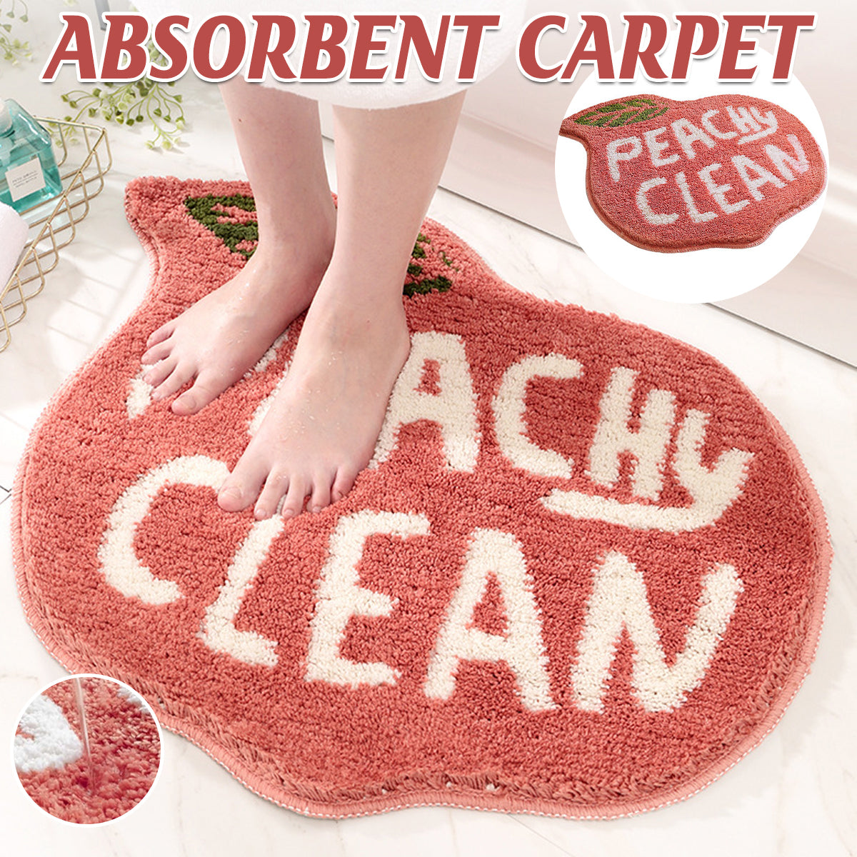Peach Shaped Flocking Bathroom Mat Anti Slip Floor Rug
