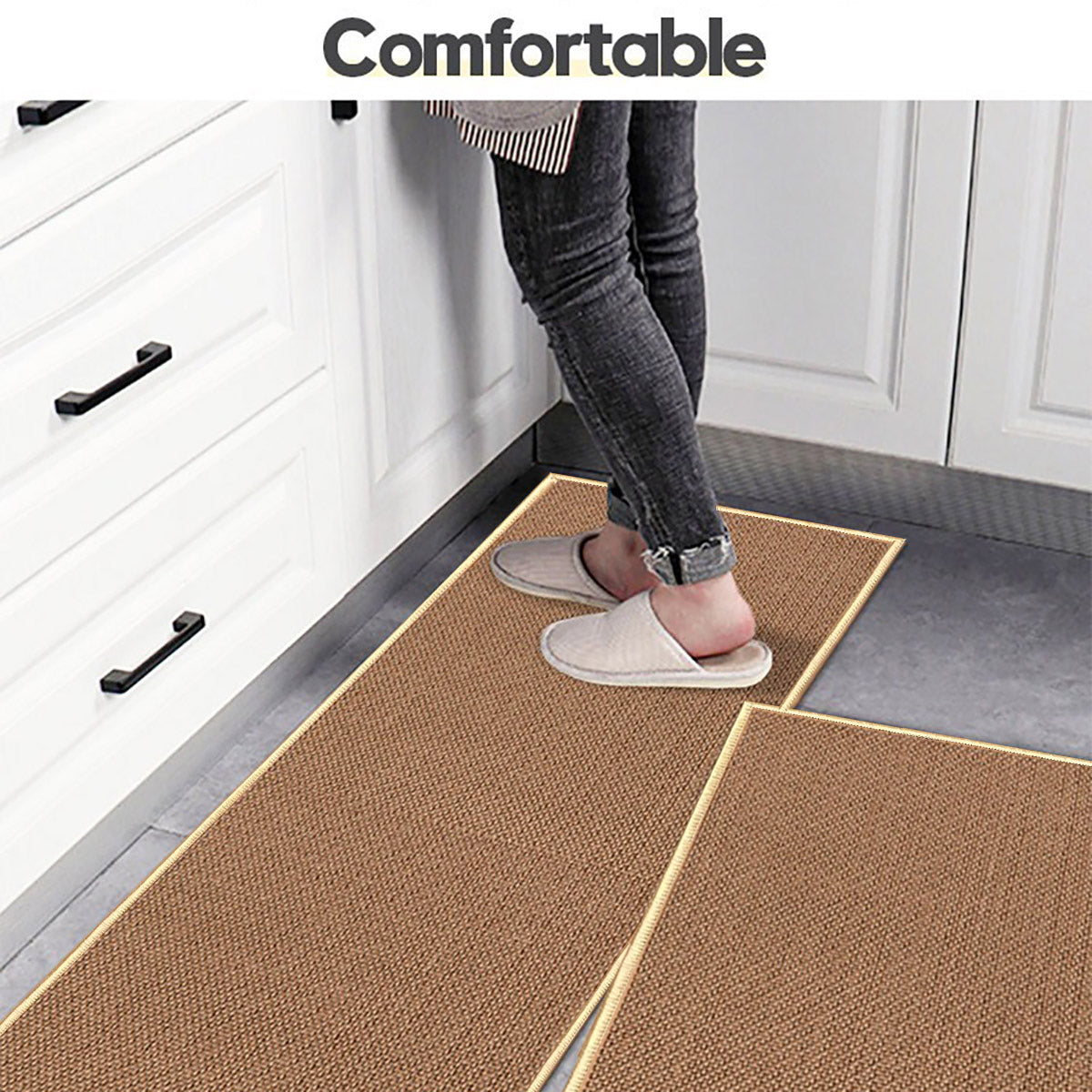 2 Pcs Absorbent Kitchen Floor Mat Non-Slip Linen Rug Set