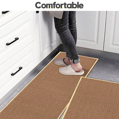 2 Pcs Absorbent Kitchen Floor Mat Non-Slip Linen Rug Set