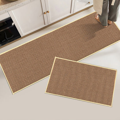 2 Pcs Absorbent Kitchen Floor Mat Non-Slip Linen Rug Set