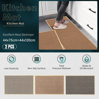 2 Pcs Absorbent Kitchen Floor Mat Non-Slip Linen Rug Set
