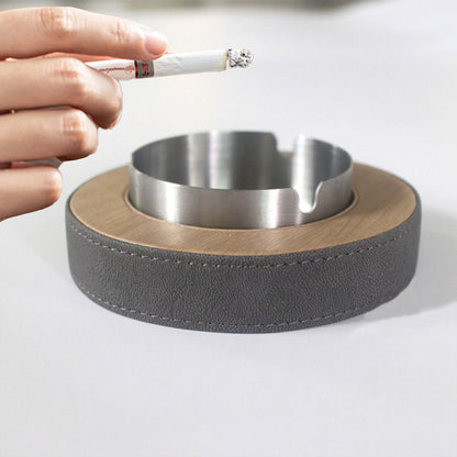 Leather Tissue Box Holder with Stainless Steel Ashtray