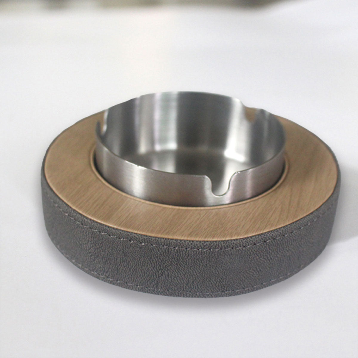 Leather Tissue Box Holder with Stainless Steel Ashtray