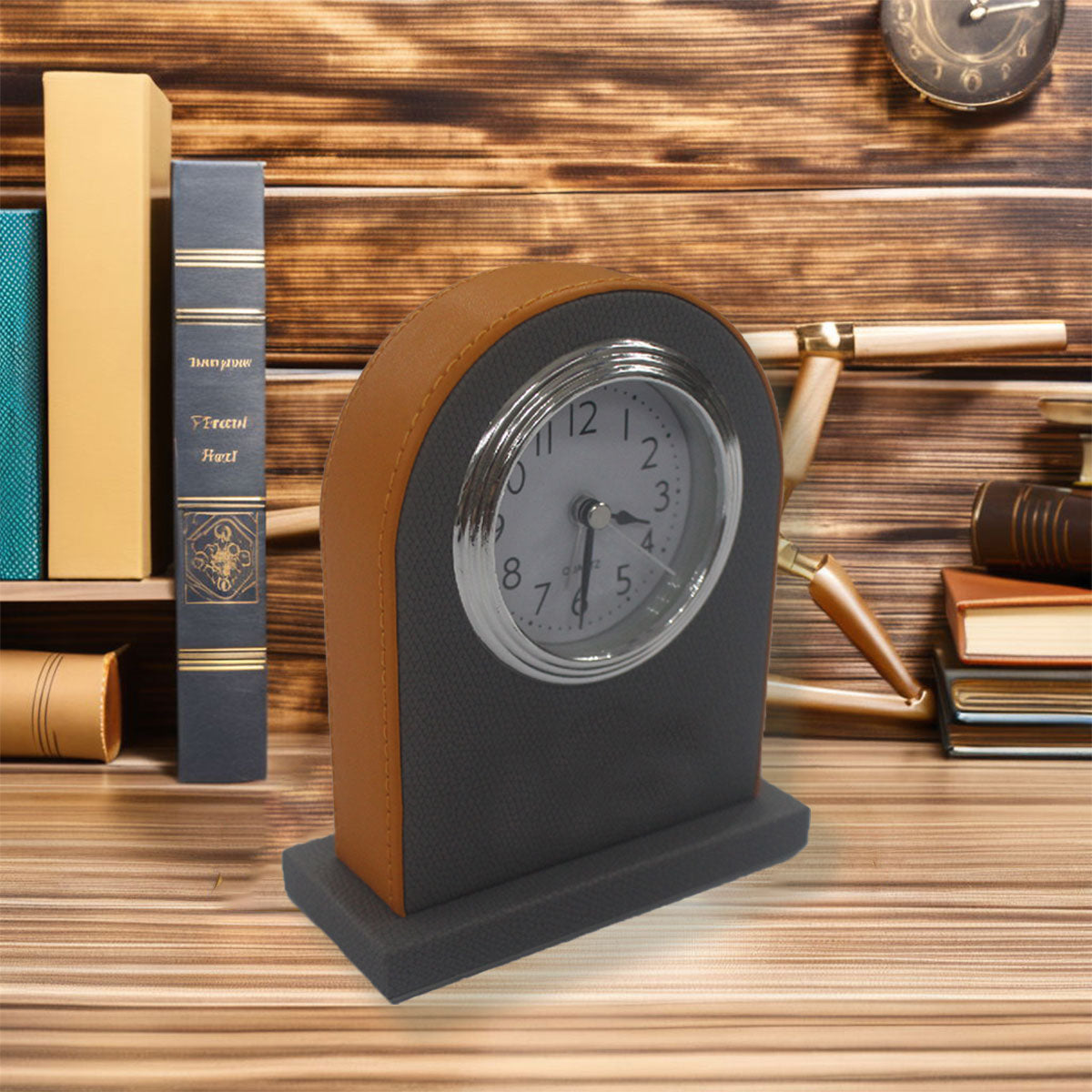 Hotel Alarm Clock Quartz Faux Leather Compact Design