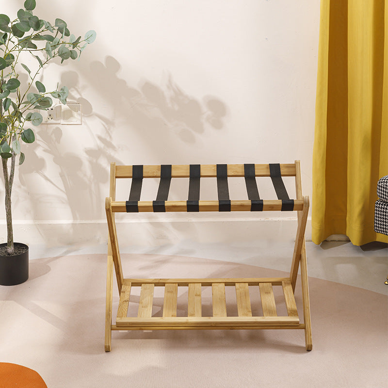 Bamboo Luggage Rack with Foldable Lower Shelf
