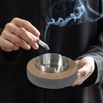 Leather Tissue Box Holder with Stainless Steel Ashtray