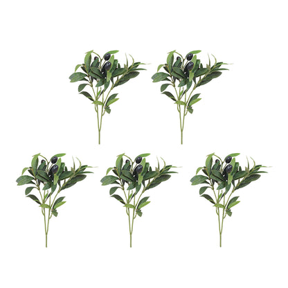5PCS Artificial Olive Branch Greenery Fake Olive Leave with Fruit for Home Decor