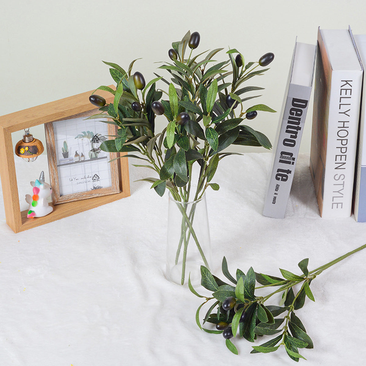 5PCS Artificial Olive Branch Greenery Fake Olive Leave with Fruit for Home Decor