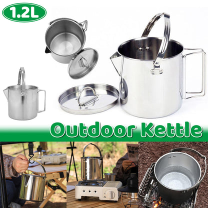 1.2L Stainless Steel Camping Kettle With Riveted Handle for Outdoor Picnic