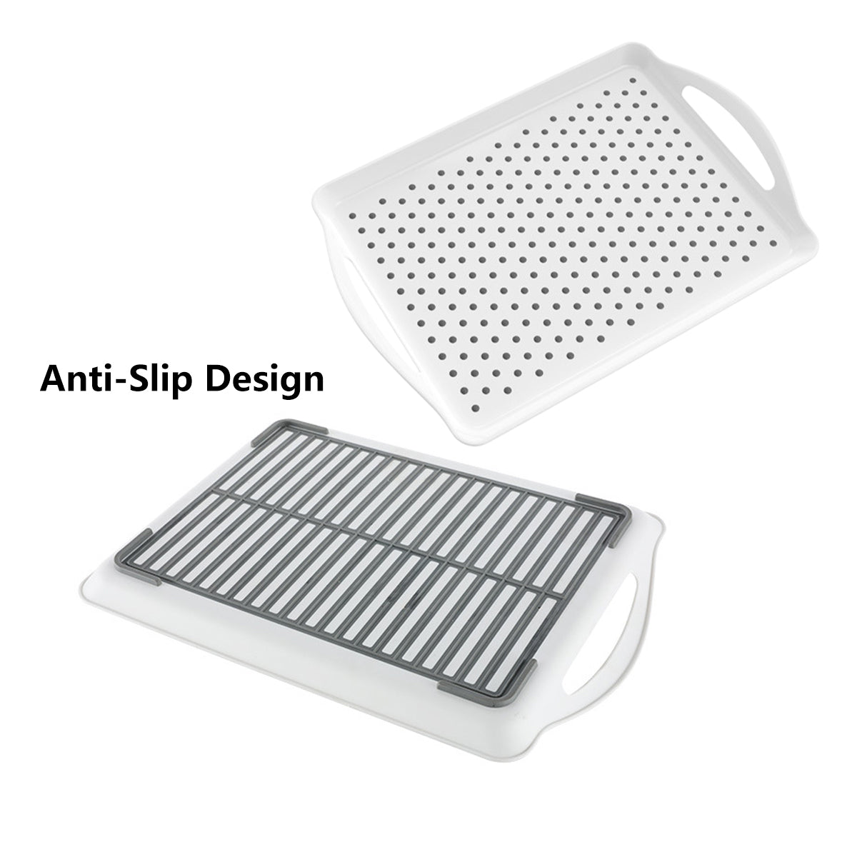 2PCS Rectangular Serving Tray Double Handle Non Slip TPR Kitchen Display Plate