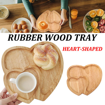 Heart-Shaped Rubber Wood Serving Tray for Coffee and Desserts