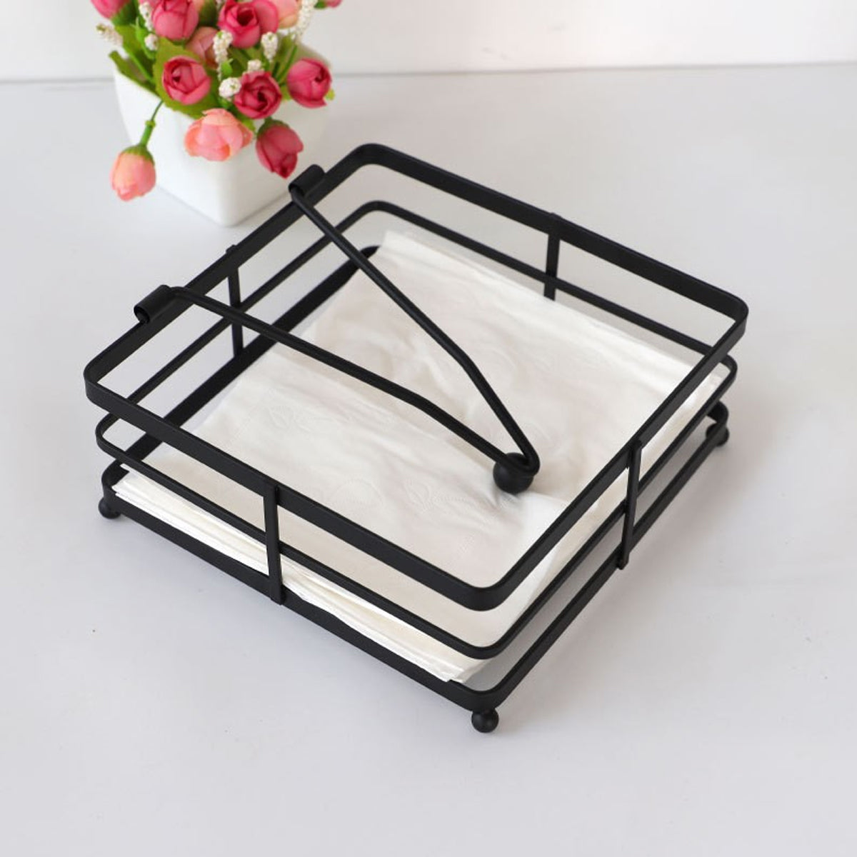 2Pcs Black Wrought Iron Napkin Holder Square Tissue Rack