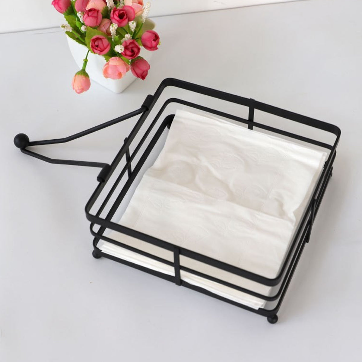 2Pcs Black Wrought Iron Napkin Holder Square Tissue Rack