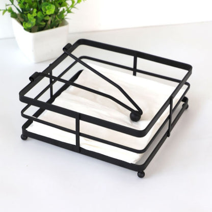2Pcs Black Wrought Iron Napkin Holder Square Tissue Rack