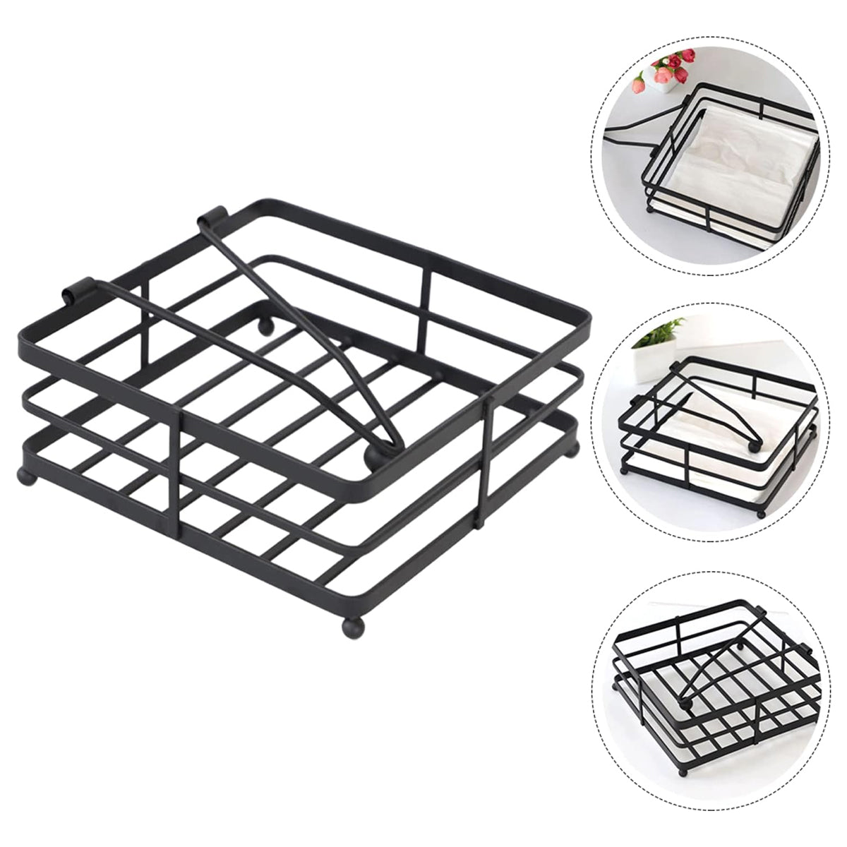 2Pcs Black Wrought Iron Napkin Holder Square Tissue Rack
