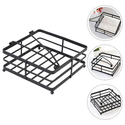 2Pcs Black Wrought Iron Napkin Holder Square Tissue Rack