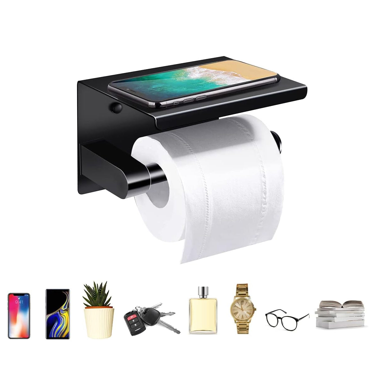 Black Stainless Steel Toilet Paper Holder Bathroom Storage Hooks Washroom AU