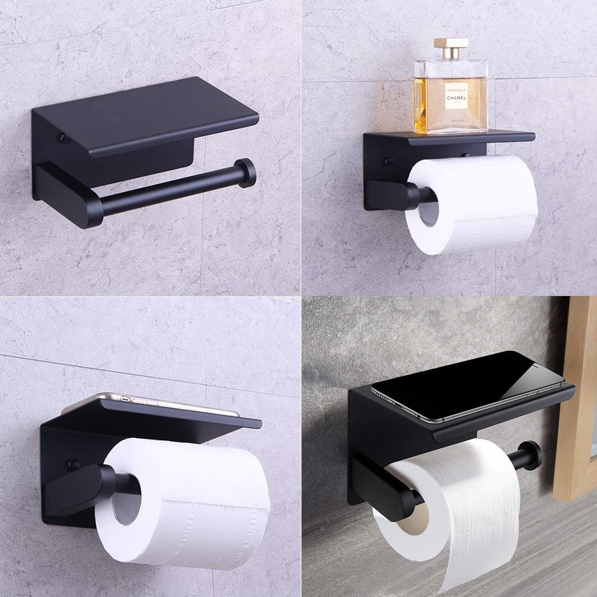 Black Stainless Steel Toilet Paper Holder Bathroom Storage Hooks Washroom AU