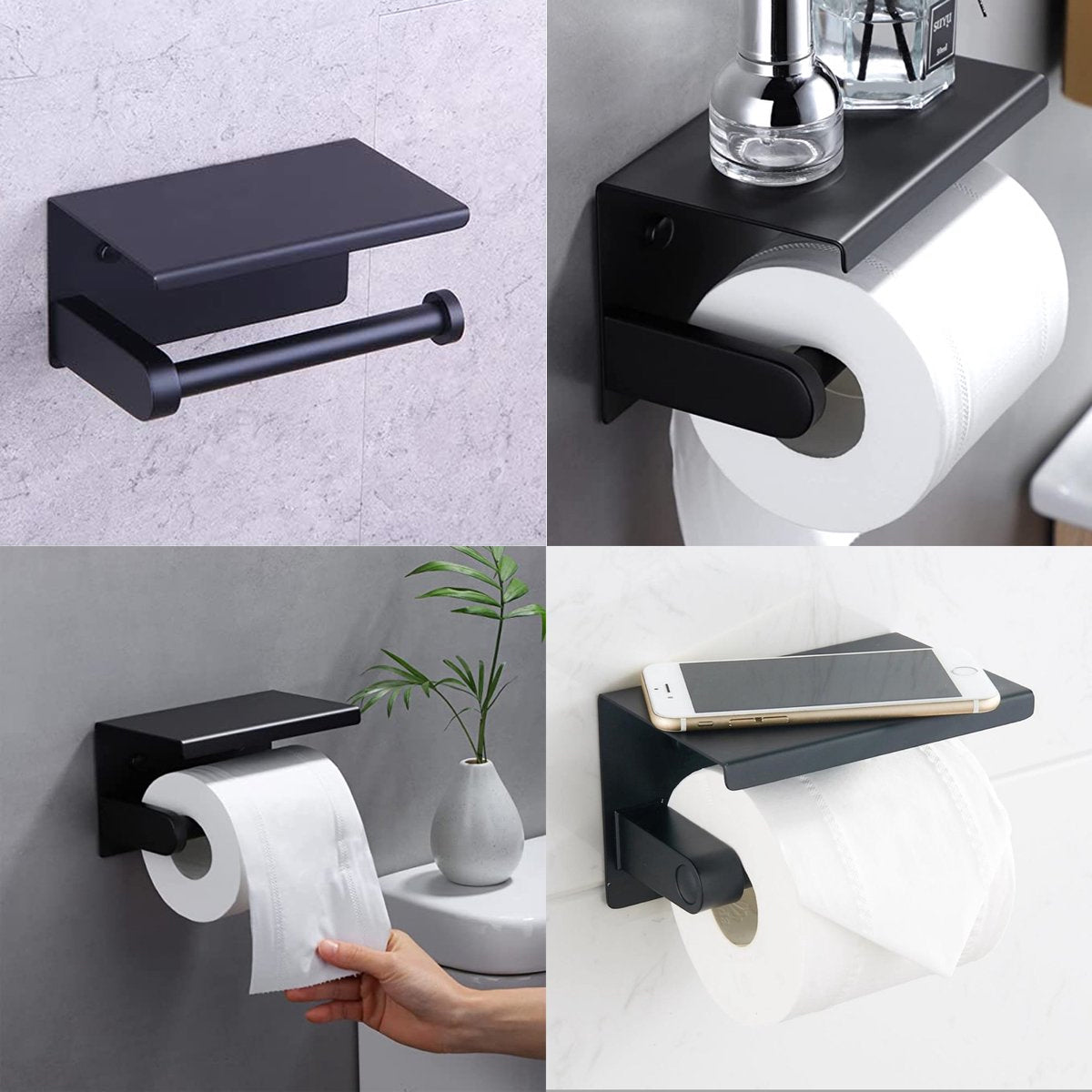 Black Stainless Steel Toilet Paper Holder Bathroom Storage Hooks Washroom AU