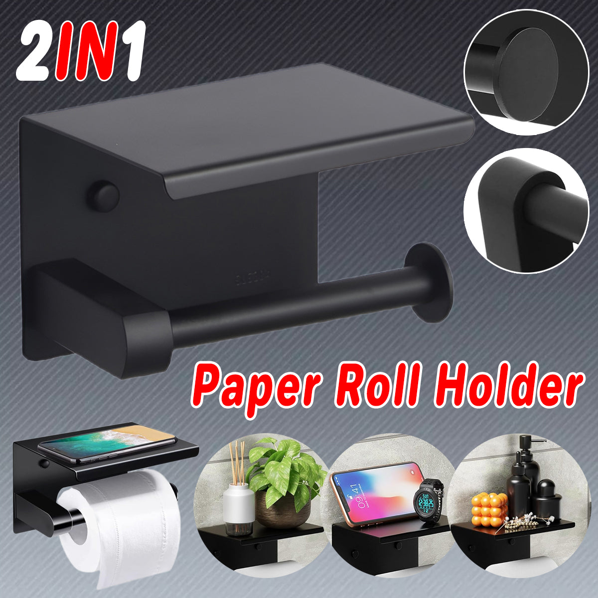 Black Stainless Steel Toilet Paper Holder Bathroom Storage Hooks Washroom AU