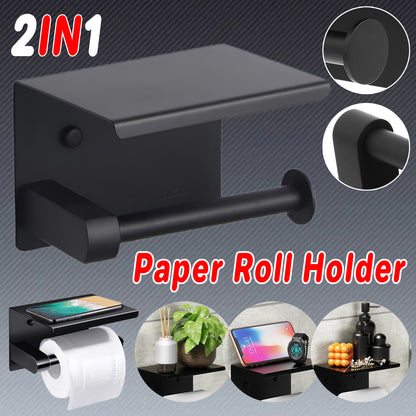 Black Stainless Steel Toilet Paper Holder Bathroom Storage Hooks Washroom AU