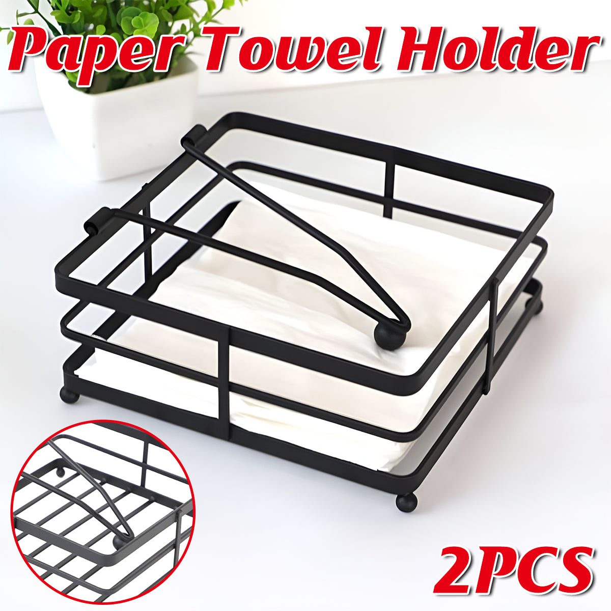 2Pcs Black Wrought Iron Napkin Holder Square Tissue Rack