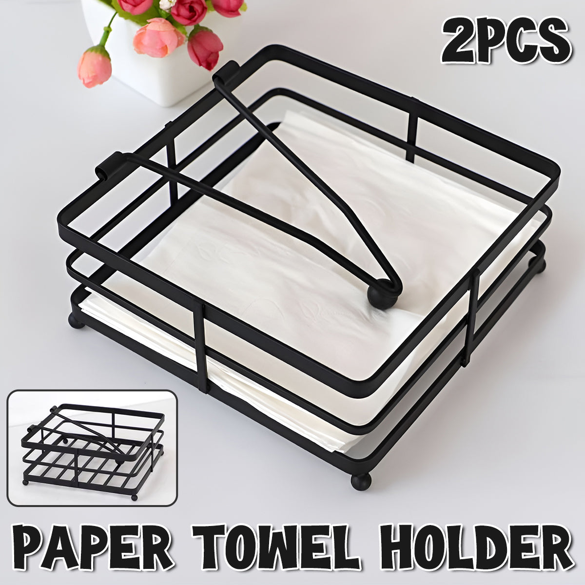 2Pcs Black Wrought Iron Napkin Holder Square Tissue Rack