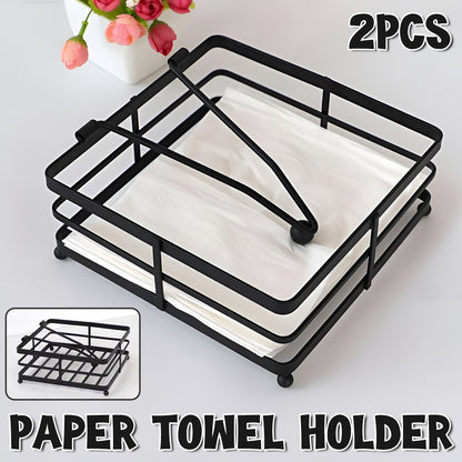 2Pcs Black Wrought Iron Napkin Holder Square Tissue Rack