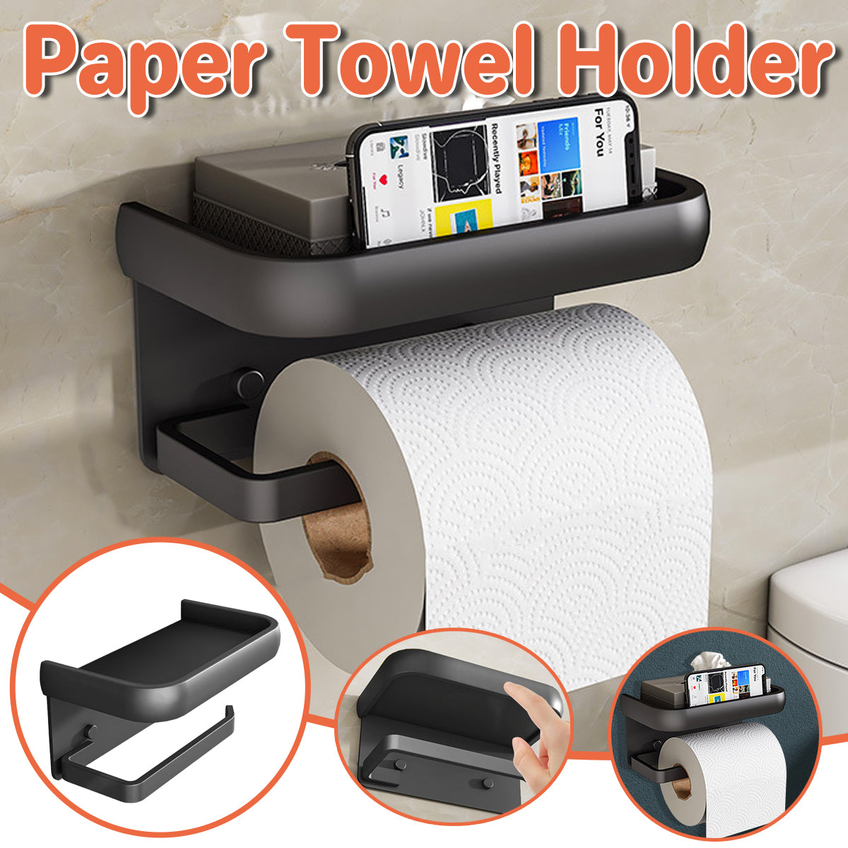 Wall Mounted Bathroom Paper Towel Holder Roll Hand Towel Rack for Easy Access
