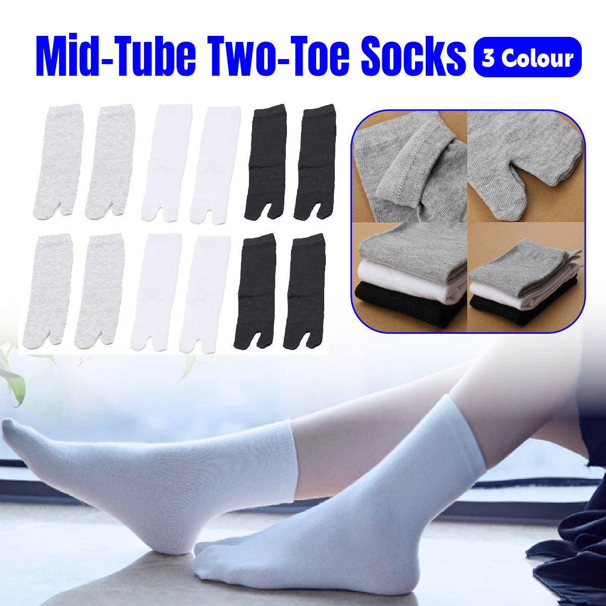 6 Pairs Split Toe Tabi Socks Cotton Blend Unisex Comfort