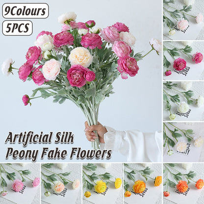5pcs Artificial Peony Silk Flowers Bouquet Home Decor Faux Floral Arrangements