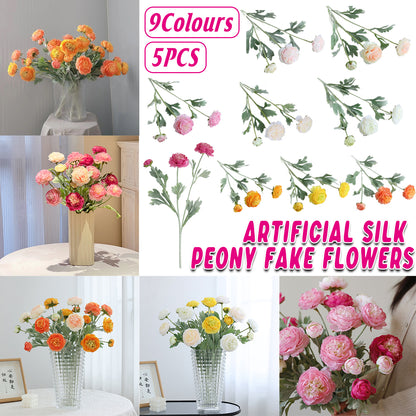 5pcs Artificial Peony Silk Flowers Bouquet Home Decor Faux Floral Arrangements