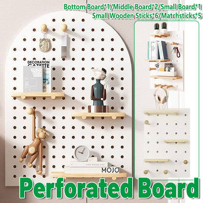 Wall Mounted Pegboard Shelf with Wooden Hooks – Product View 2