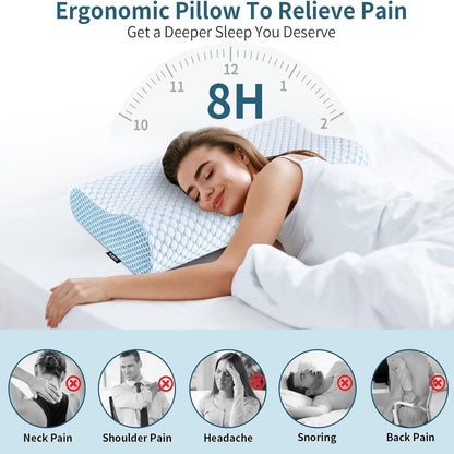 Cooling Memory Foam Pillow 60 × 40 cm in Blue – Size Guide