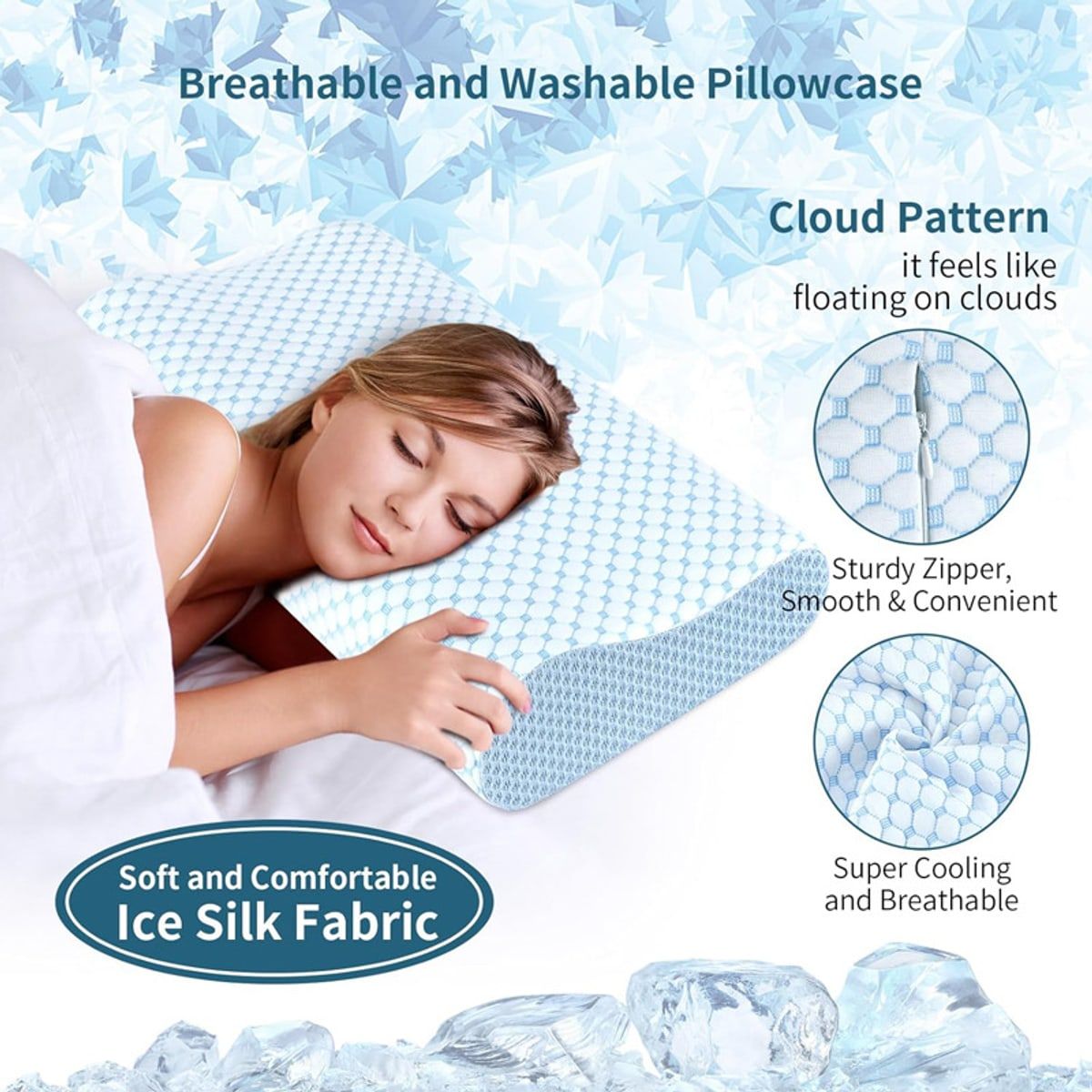 Cooling Memory Foam Pillow 60 × 40 cm in Blue – Size Guide