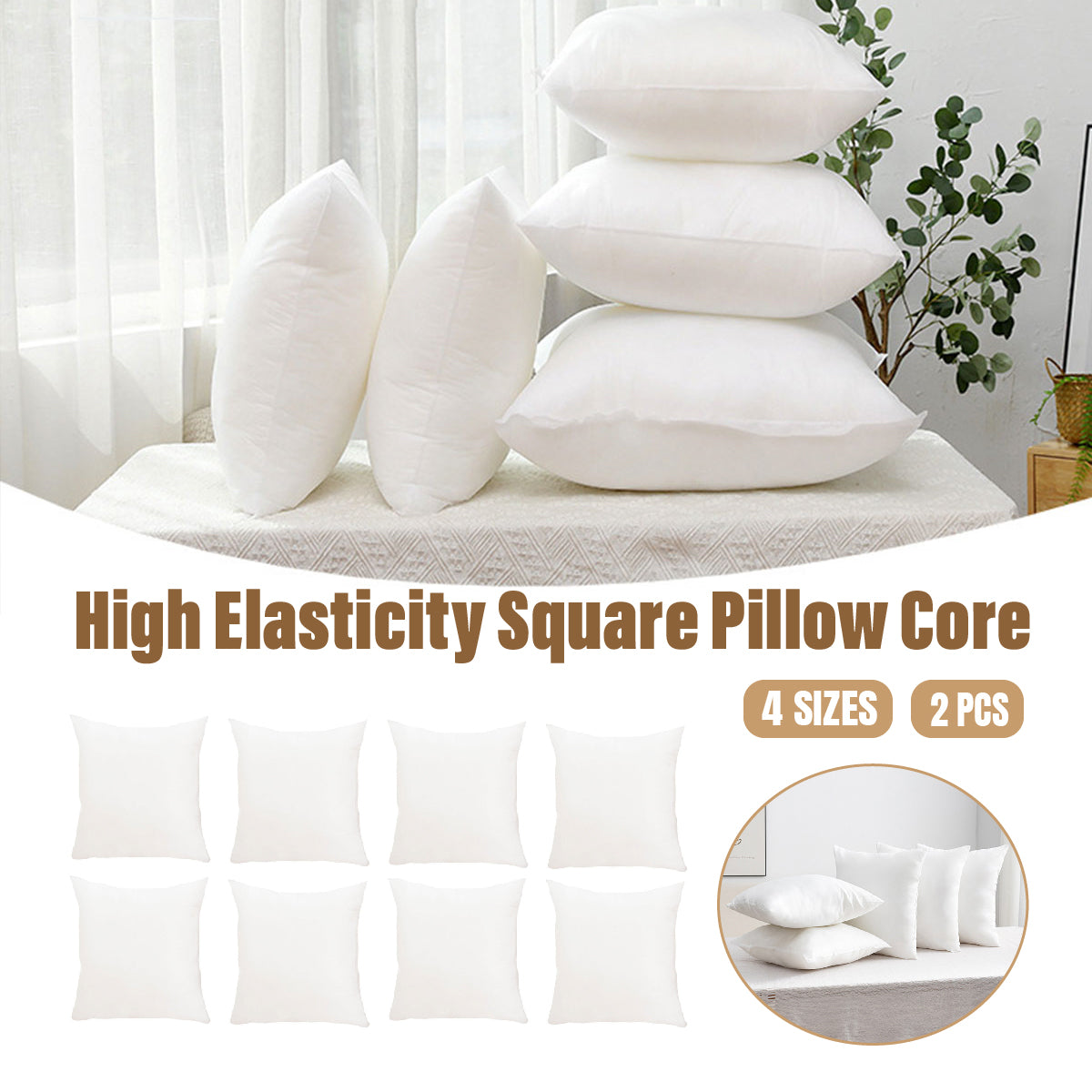 2pcs Premium Square Pillow Inserts Soft Cushion Fillers Hotel Quality