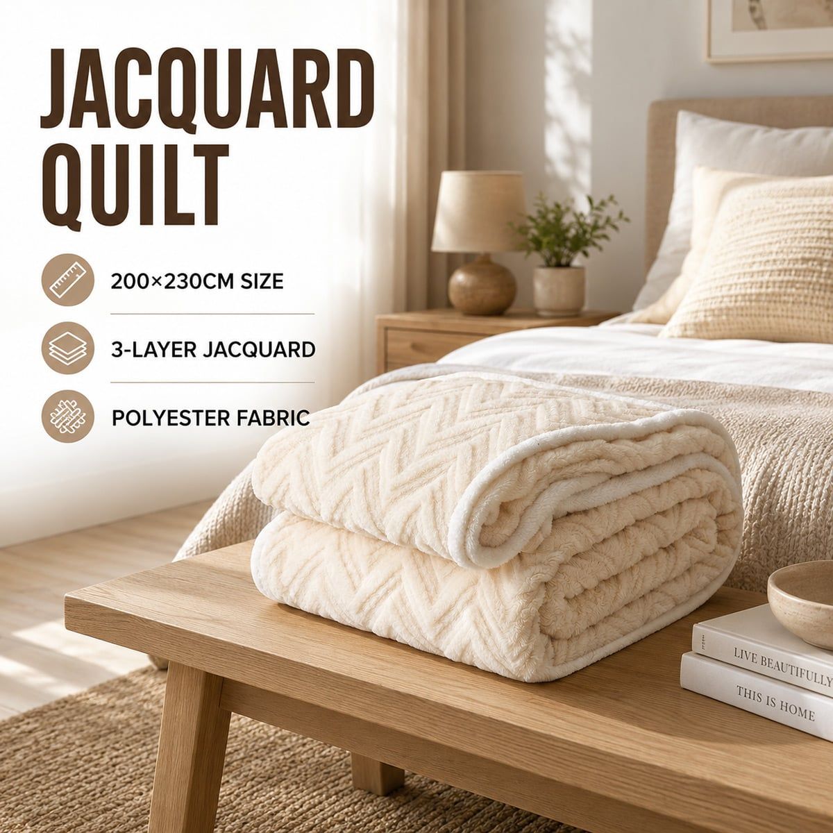 Thick Jacquard Flannel Blanket 200 x 230cm – Size Guide