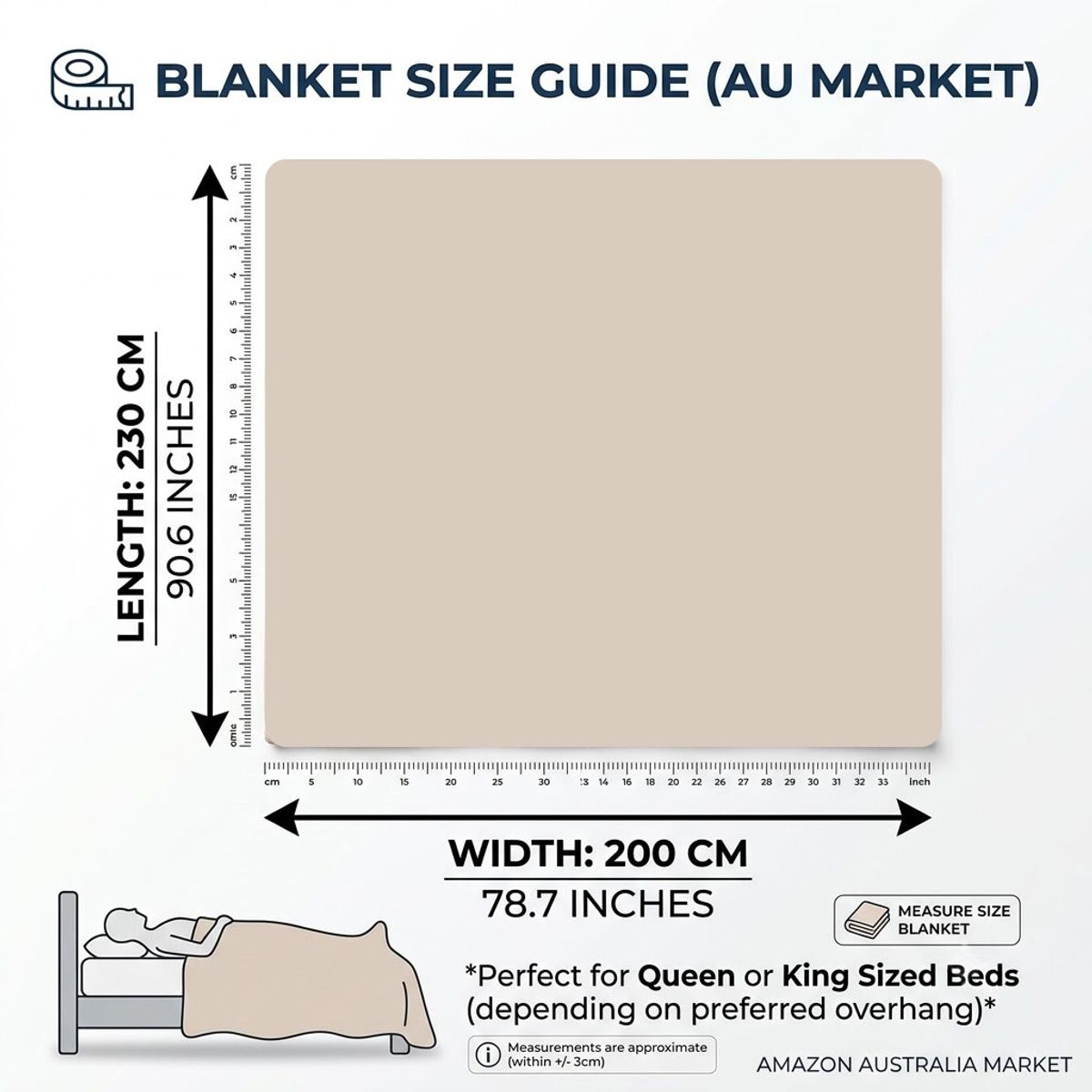 Thick Jacquard Flannel Blanket 200 x 230cm – Size Guide