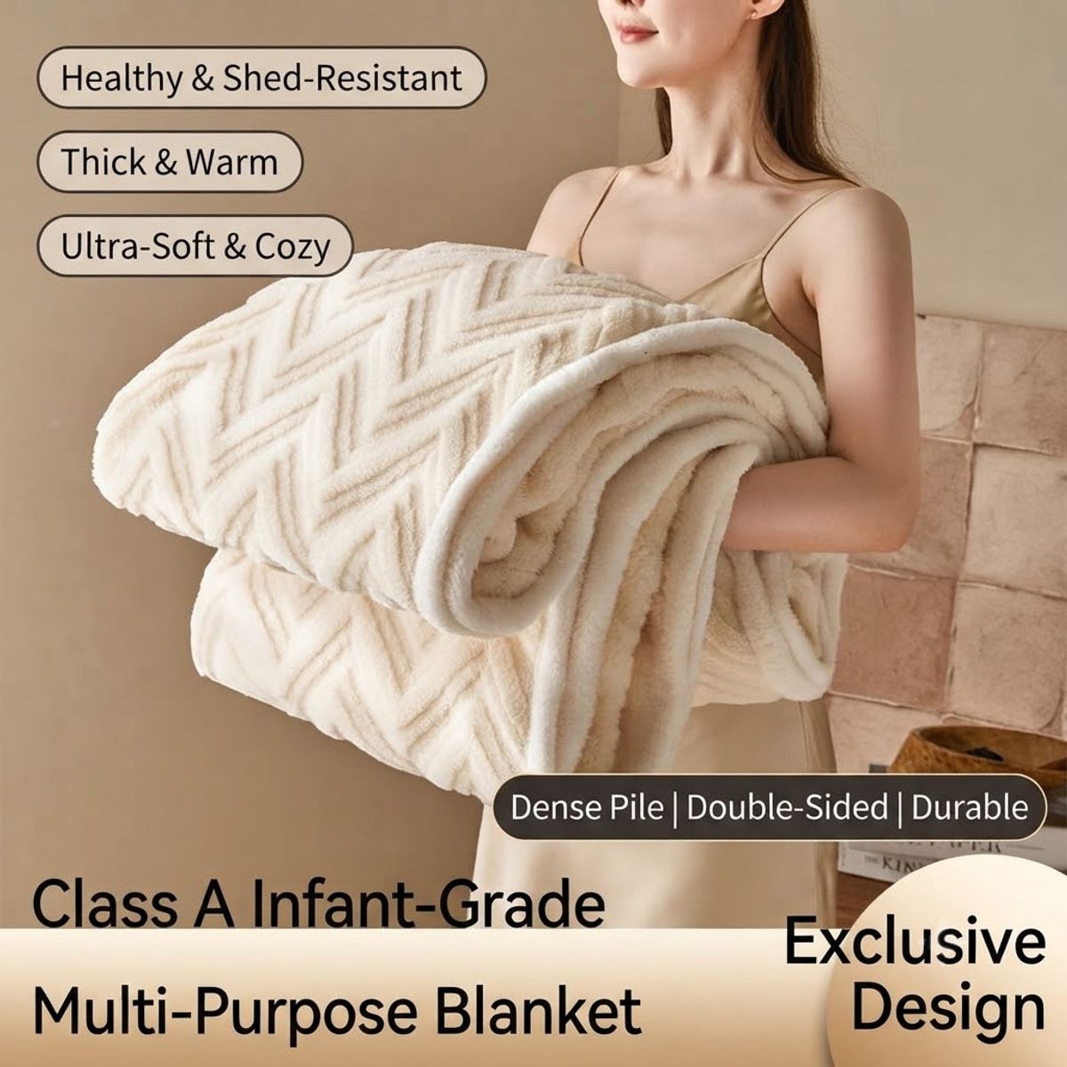 Thick Jacquard Flannel Blanket 200 x 230cm – Size Guide