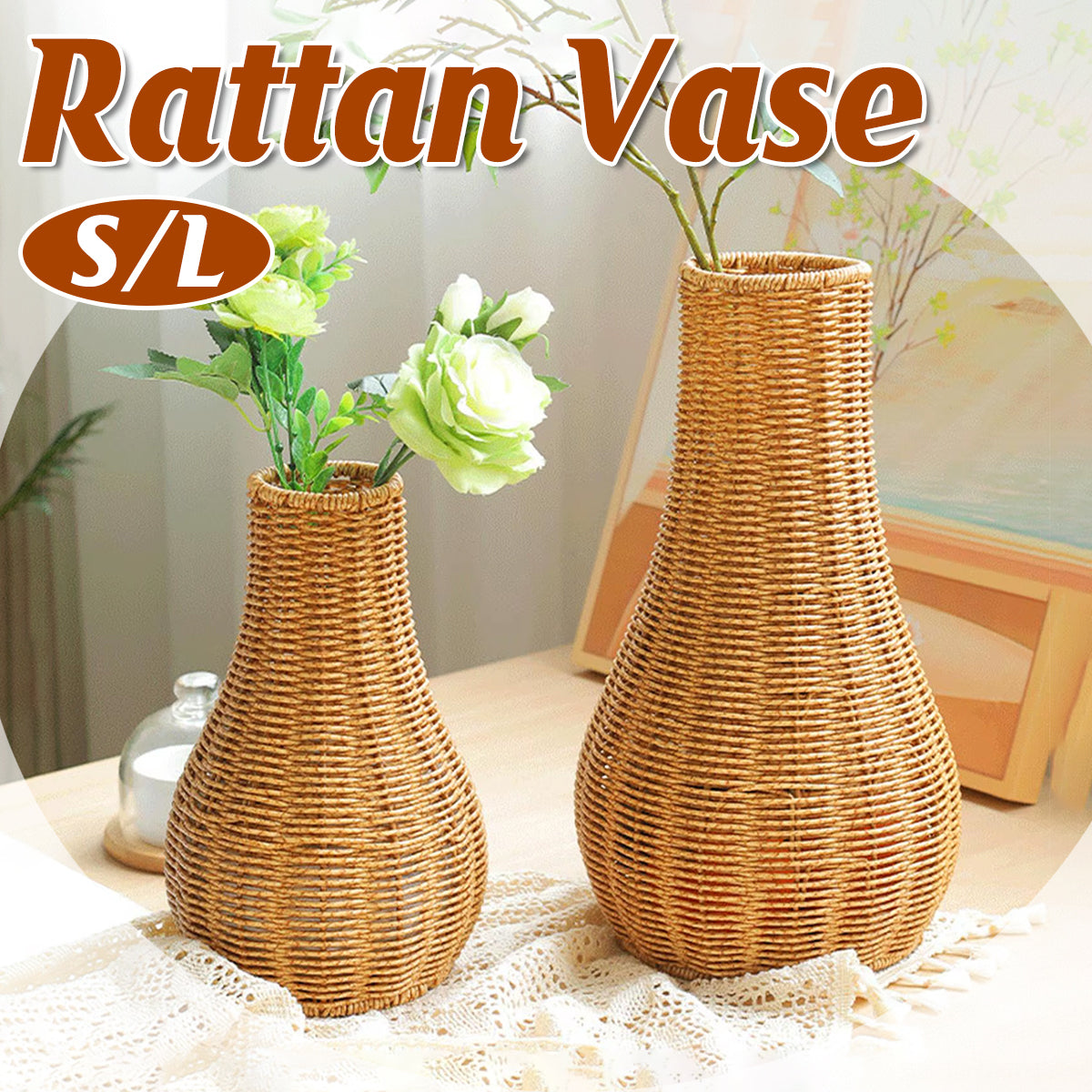Imitation Rattan Woven Vase Decorative Flower Vase Arrangement for Home Decor