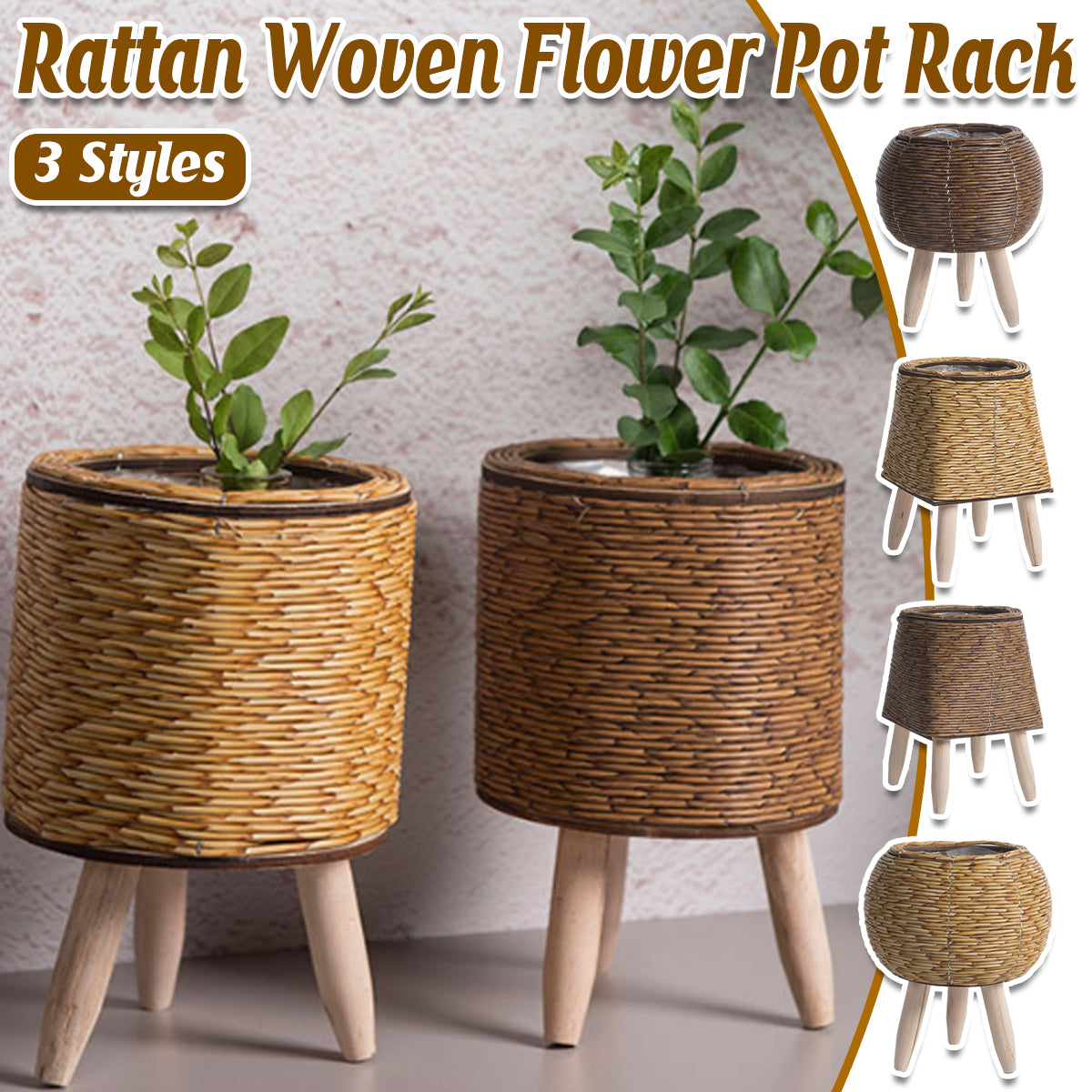 Indoor Rattan Trellis Planter Tabletop Plant Container Straw Planter for Home