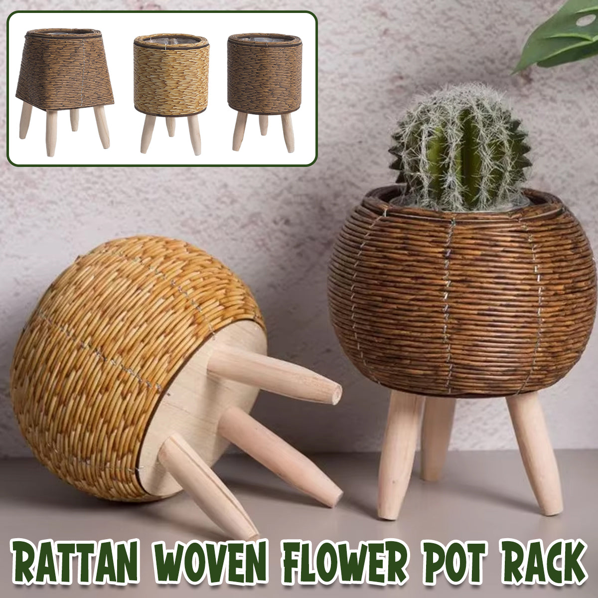 Indoor Rattan Trellis Planter Tabletop Plant Container Straw Planter for Home
