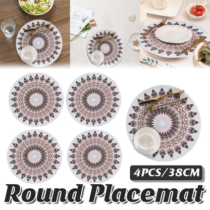 4PCS Bohemian Round Heat Resistant Dine Mat Anti Scalding Western Table Mat Set