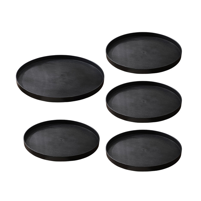5 Pcs Round Serving Trays with Wood Grain PP